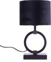 Tafellamp ring met velours kap Davon | 1 lichts | goud / zwart | metaal / stof | Ø 15 cm | 37 cm hoog | modern / sfeervol design