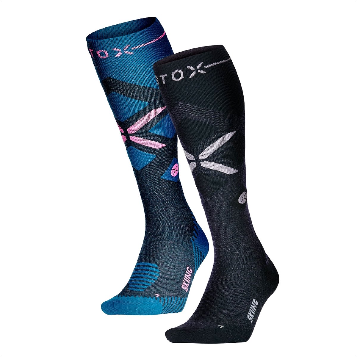 STOX Energy Socks Skisokken Dames 2 Compressiekousen Merino Wol Sokken Ski & Snowboard Compressie Sokken : 36-38 2 Pack Zeegroen/donkerblauw