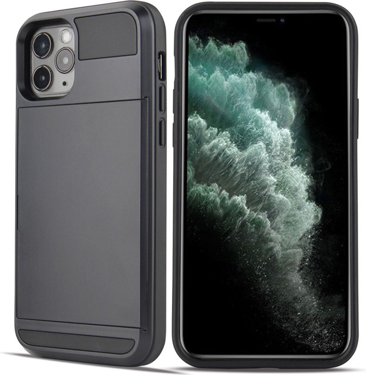 Backcover geschikt voor Apple iPhone 13 - Zwart - Hard PC - Pasjeshouder - Cardholder