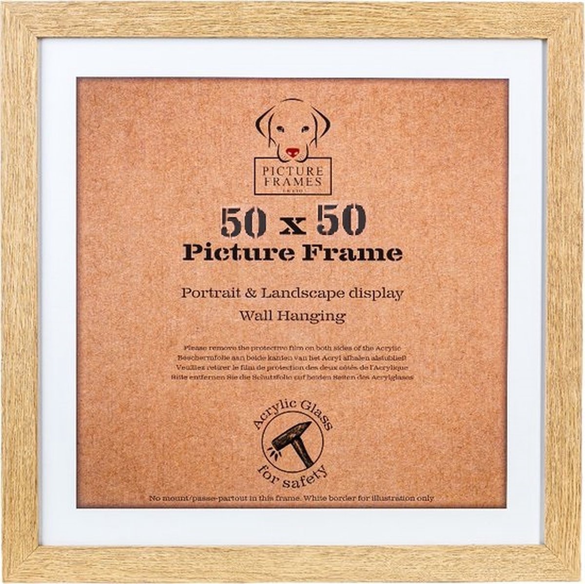 Fotolijst Fotomaat 50x50 cm - MDF Hout - Licht Eiken - Fotokader - 28mm profielbreedte - Posterlijst