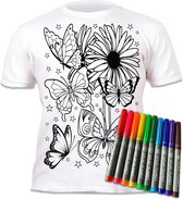 Splat T- shirt - Kleur telkens opnieuw je mooie T shirt - Vlinders - vlindertuin - 5-6 Jaar