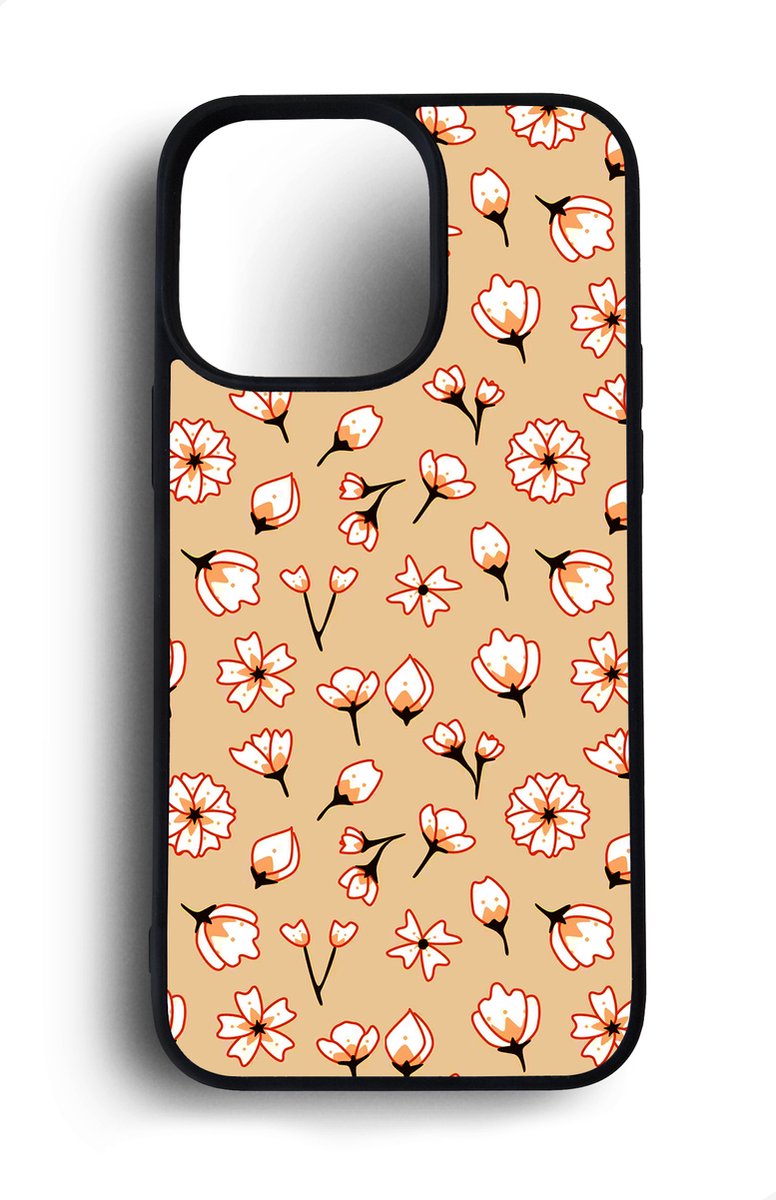 Ako Design Apple iPhone 14 Pro Max hoesje - Bloemen patroon - oranje - Hoogglans - TPU Rubber telefoonhoesje - hard backcover