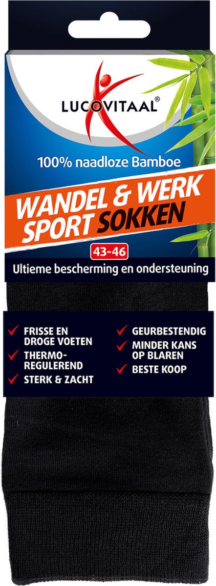 Lucovitaal Bamboe wandel werk sportsokken maat 43-46 (1paar)