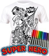 Splat T- shirt - Kleur telkens opnieuw je mooie T shirt - Superhelden - 5-6 Jaar