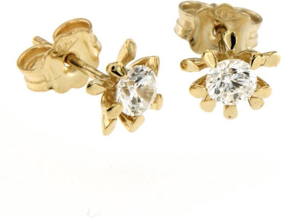 Hetty'S - Schattige oorknoppen - model zon - van 14 karaat goud - grote Zirconia - er is een bijpassende hanger