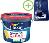 Flexa Powerdek Clean - Muren & Plafonds - Reinigbare Muurverf - RAL 9010 / gebroken wit - 10 liter + Muurverfset 5-delig
