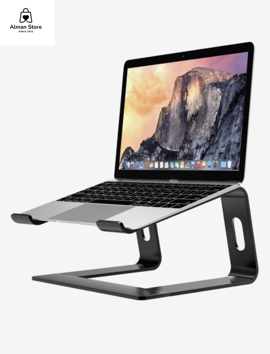 Alman - Laptopstandaard - Universeel 10 tot 17 inch - Aluminium - Zwart - Alle laptops- Ergonomisch - Apple Macbook Pro/ iPad / Asus / Hp / ACER / Microsoft / Lenovo / Windows Surface