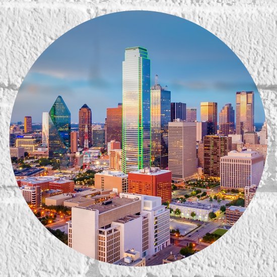 Muursticker Cirkel - Uitzicht op Gebouwen in Dallas, Texas - 20x20 cm Foto op Muursticker