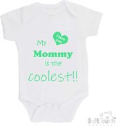 100% katoenen Romper "My mommy is the coolest!! / I love you" Moeder Moederdag Mama Unisex Katoen Wit/mint Maat 62/68
