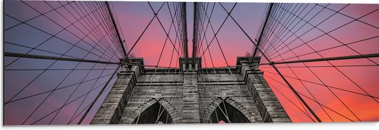 Dibond - Uitzicht vanaf Brooklyn Bridge, New York City - 90x30 cm Foto op Aluminium (Met Ophangsysteem)