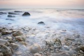 Dibond - Zee / Water / Strand - Strand in beige / bruin / wit / zwart - 100 x 150 cm