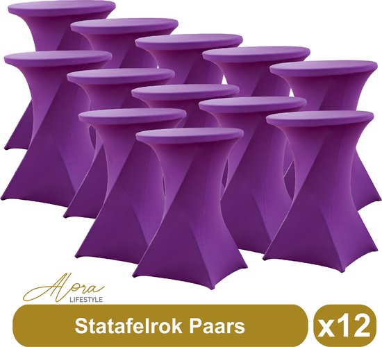 Jupe de table debout violet 80 cm par 12 - table de fête - Jupe de table Alora pour table debout - Housse de table debout - Mariage - Cocktail - Rok Stretch - Set de 12