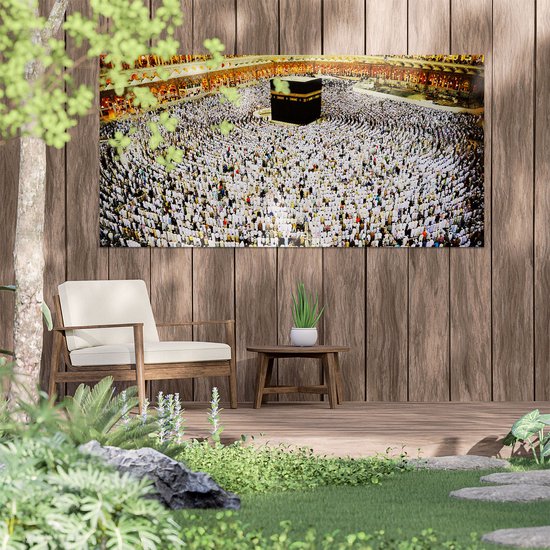 Gards Poster de jardin Pierre noire à la Mecque avec musulmans en prière - 180x90 cm - Toile de jardin - Décoration de jardin - Décoration murale extérieur - Peinture de jardin