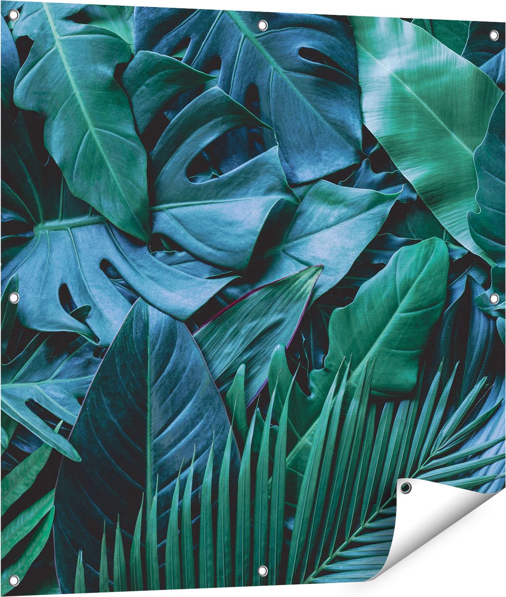Gards Tuinposter Tropische Groene Bladeren - 90x90 cm - Tuindoek - Tuindecoratie - Wanddecoratie buiten - Tuinschilderij Multikleur