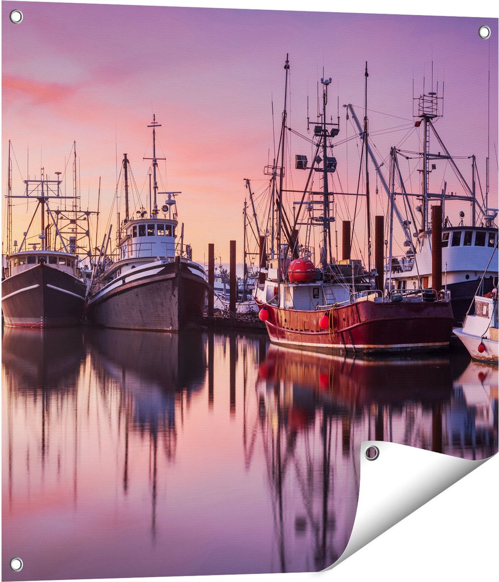 Gards Tuinposter Schepen in de Haven - Boten - 70x70 cm - Tuindoek - Tuindecoratie - Wanddecoratie buiten - Tuinschilderij Multikleur