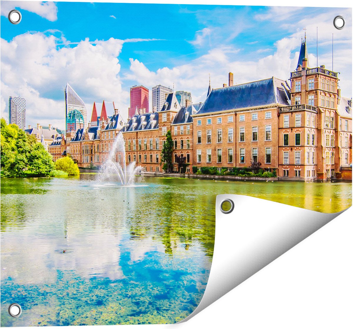 Gards Tuinposter Binnenhof met het Hofvijver in Den Haag - 50x40 cm - Tuindoek - Tuindecoratie - Wanddecoratie buiten - Tuinschilderij Multikleur
