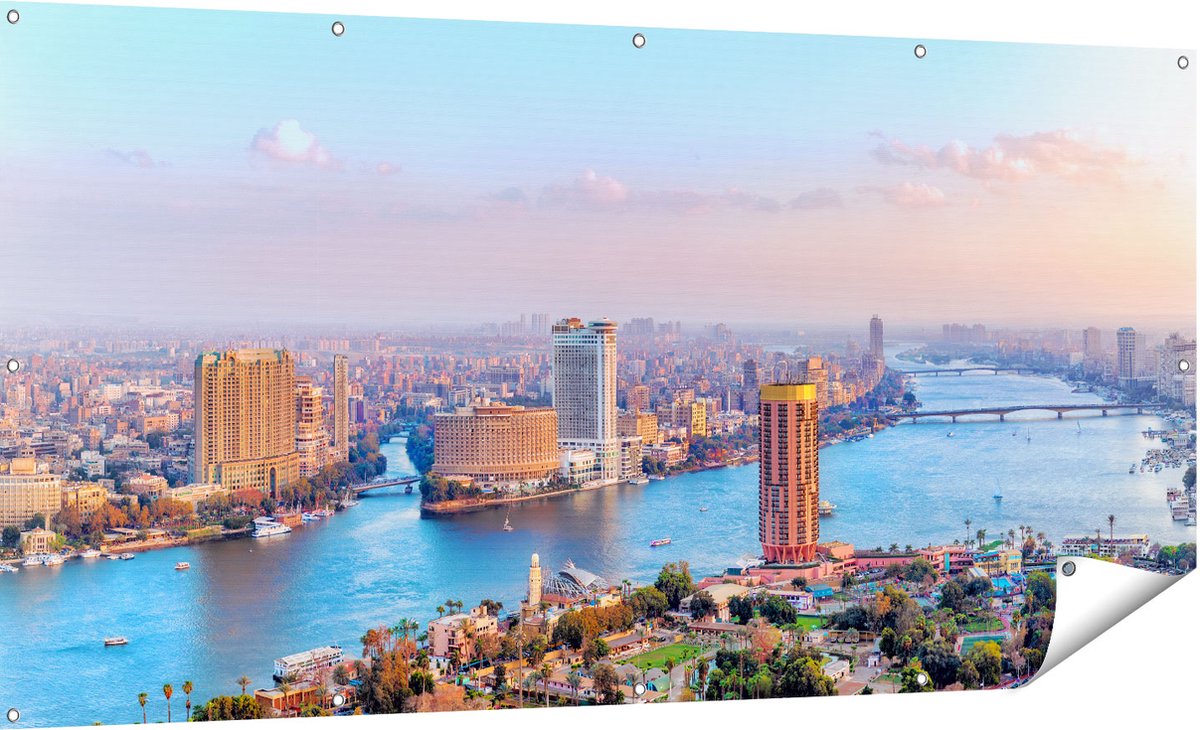 Gards Tuinposter De Nijl Rivier in Cairo, Egypte - 180x90 cm - Tuindoek - Tuindecoratie - Wanddecoratie buiten - Tuinschilderij Multikleur