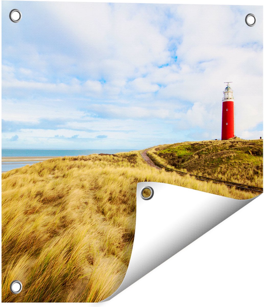 Gards Tuinposter Vuurtoren met Duinen in Texel - 40x40 cm - Tuindoek - Tuindecoratie - Wanddecoratie buiten - Tuinschilderij Multikleur