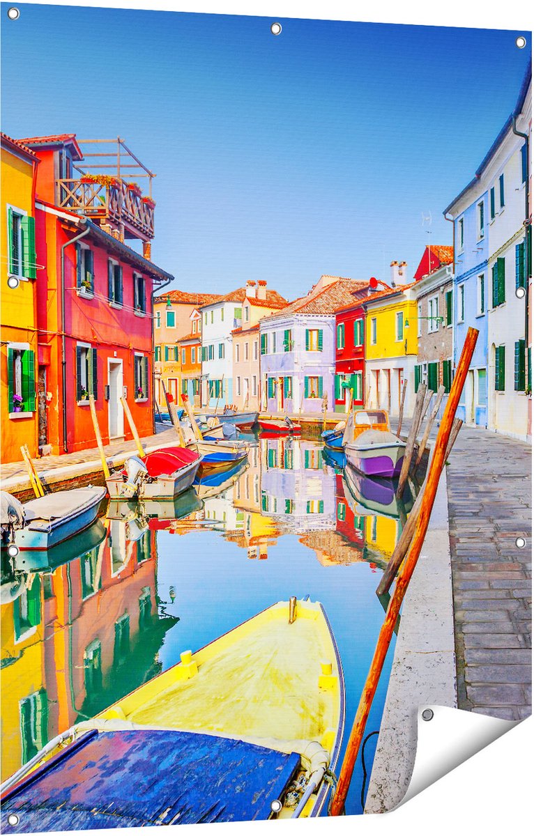 Gards Tuinposter Kleurrijke Huisjes aan het Water in Veneti� - 90x120 cm - Tuindoek - Tuindecoratie - Wanddecoratie buiten - Tuinschilderij Multikleur