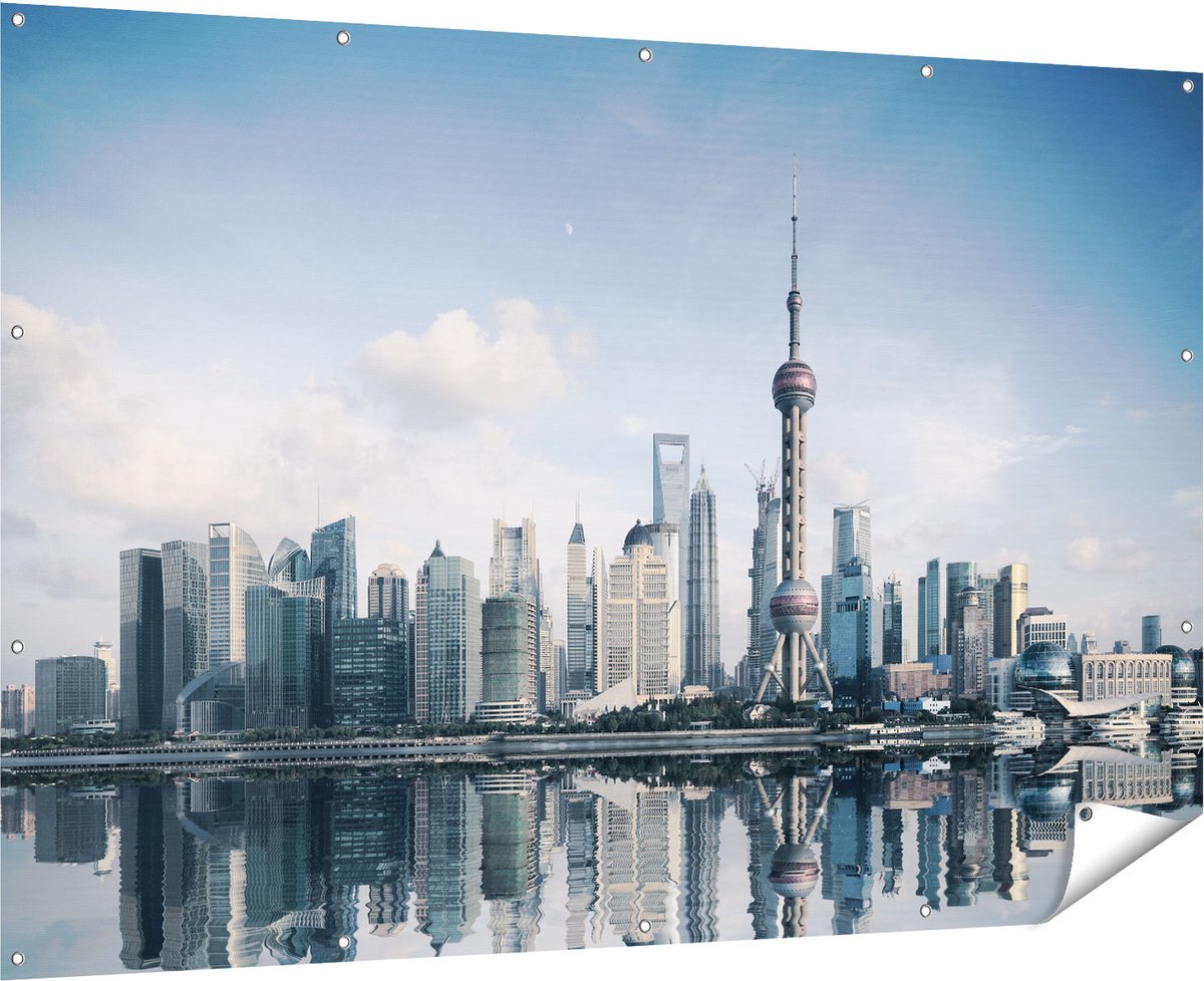 Gards Tuinposter Shanghai Skyline in China - 180x120 cm - Tuindoek - Tuindecoratie - Wanddecoratie buiten - Tuinschilderij Multikleur