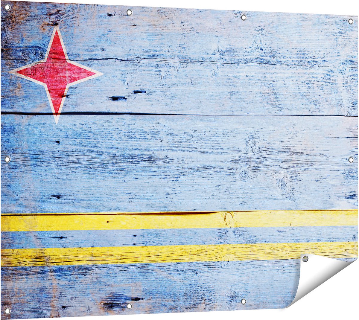 Gards Tuinposter Aruba Vlag op Hout - 120x90 cm - Tuindoek - Tuindecoratie - Wanddecoratie buiten - Tuinschilderij Multikleur