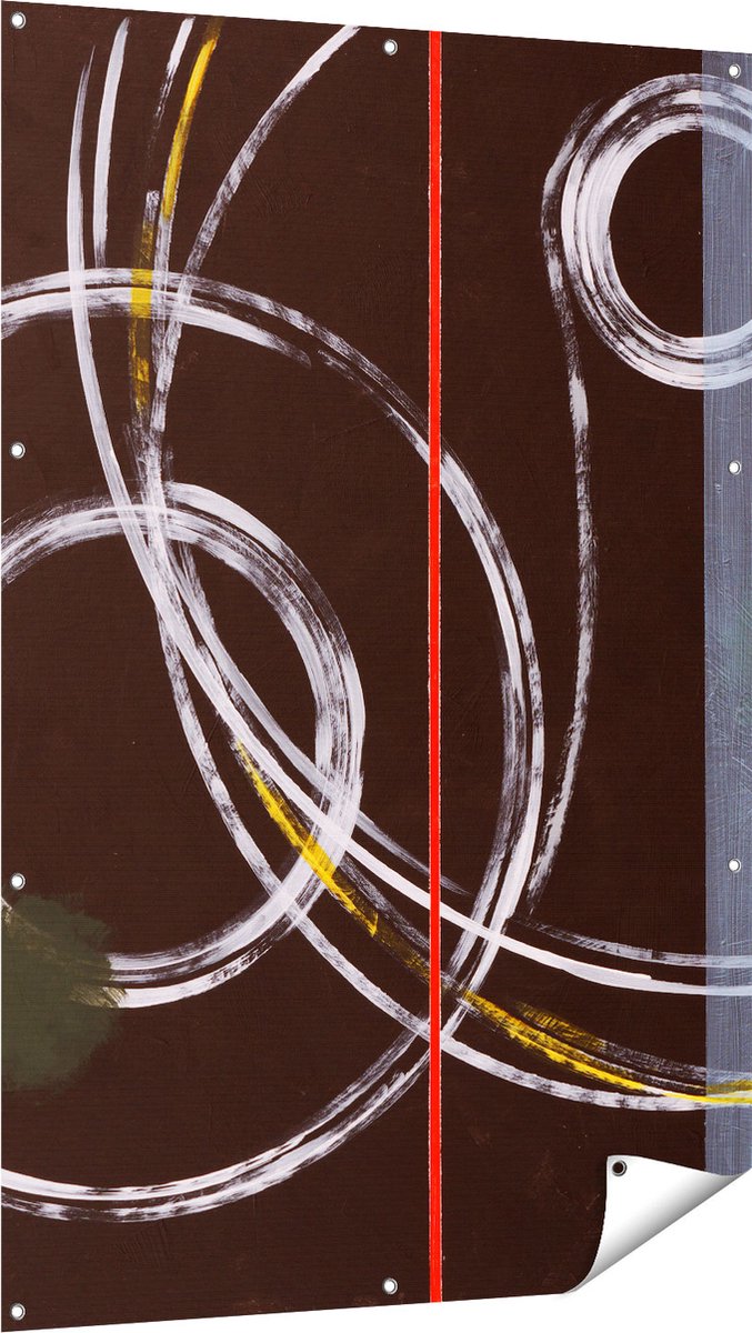Gards Tuinposter Abstracte Cirkels met een Rode Lijn - 100x150 cm - Tuindoek - Tuindecoratie - Wanddecoratie buiten - Tuinschilderij Multikleur