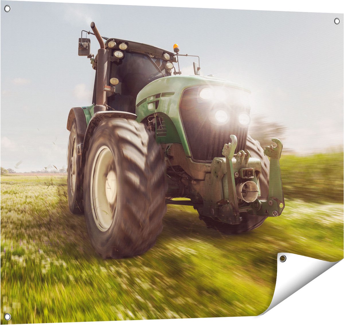 Gards Tuinposter Tractor op het Gras - Trekker - 100x80 cm - Tuindoek - Tuindecoratie - Wanddecoratie buiten - Tuinschilderij Multikleur