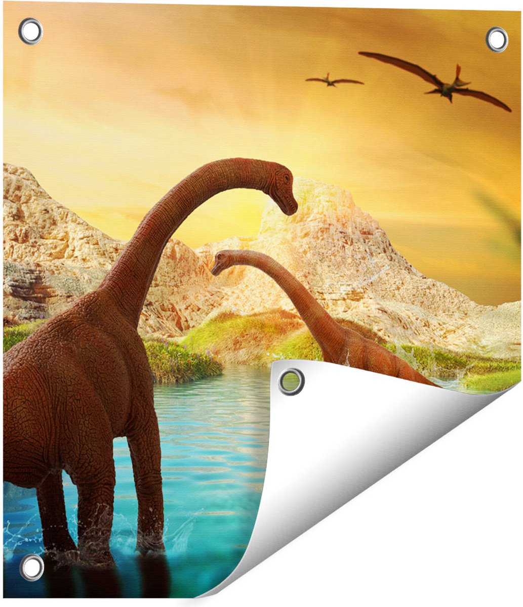 Gards Tuinposter Dinosauri�rs in het Water - Dino's - 40x40 cm - Tuindoek - Tuindecoratie - Wanddecoratie buiten - Tuinschilderij Multikleur