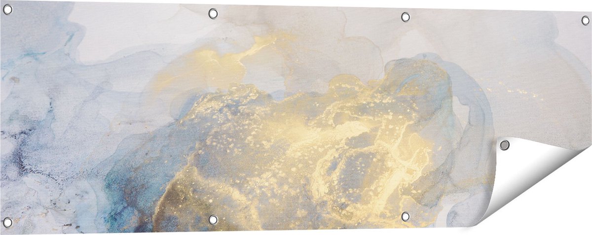 Gards Tuinposter Abstracte Kunst van Grijze Gouden Marmer - 120x40 cm - Tuindoek - Tuindecoratie - Wanddecoratie buiten - Tuinschilderij Multikleur