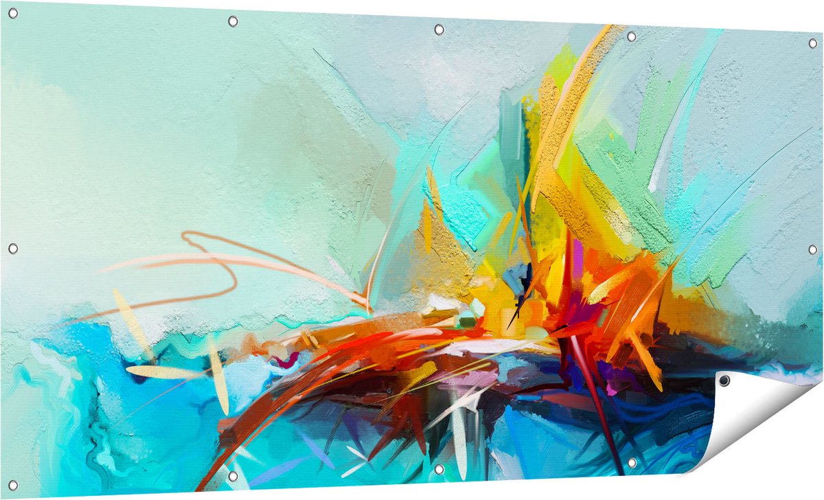 Gards Tuinposter Abstracte Kunst - Kampvuur - 160x80 cm - Tuindoek - Tuindecoratie - Wanddecoratie buiten - Tuinschilderij Multikleur