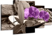 GroepArt - Schilderij -  Orchidee - Paars, Grijs - 160x90cm 4Luik - Schilderij Op Canvas - Foto Op Canvas