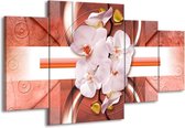 GroepArt - Schilderij -  Orchidee - Wit, Rood - 160x90cm 4Luik - Schilderij Op Canvas - Foto Op Canvas