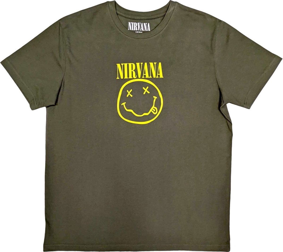 Nirvana - Yellow Happy Face Heren T-shirt - M - Groen