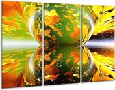 GroepArt - Schilderij -  Spiegel - Groen, Geel, Oranje - 120x80cm 3Luik - 6000+ Schilderijen 0p Canvas Art Collectie