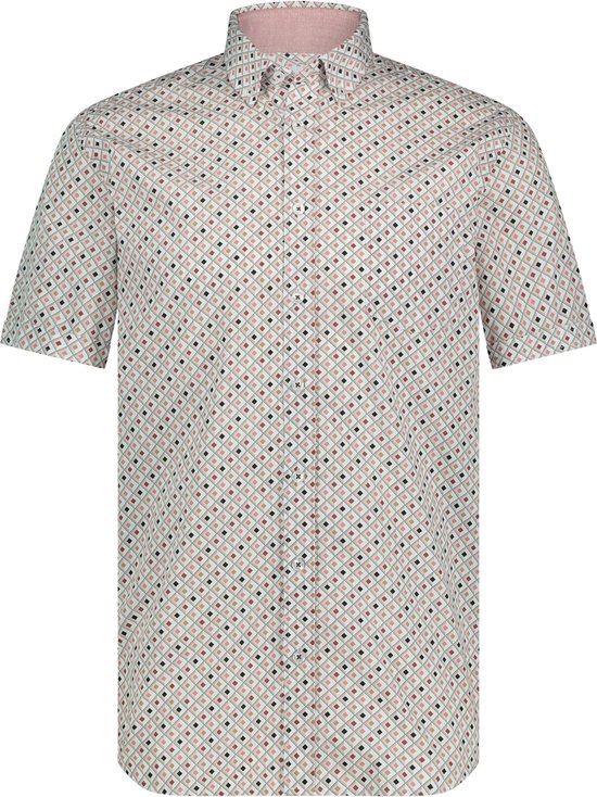 SINGLES DAY! State of Art - Short Sleeve Overhemd Print Roze - Heren - Maat XL - Regular-fit