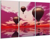 GroepArt - Schilderij -  Luchtballon - Paars, Rood, Grijs - 120x80cm 3Luik - 6000+ Schilderijen 0p Canvas Art Collectie