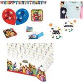 Super Mario - Verjaardag - Feestpakket - Kinderfeest - Feestartikelen - Versiering - Slingers - Bordjes - Servetten - Tafelkleed - Uitnodigingen - Ballonnen.