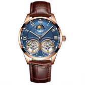 Victorious Bruin Leren Heren Horloge met Blauw Staal - Infinity - Ø41mm