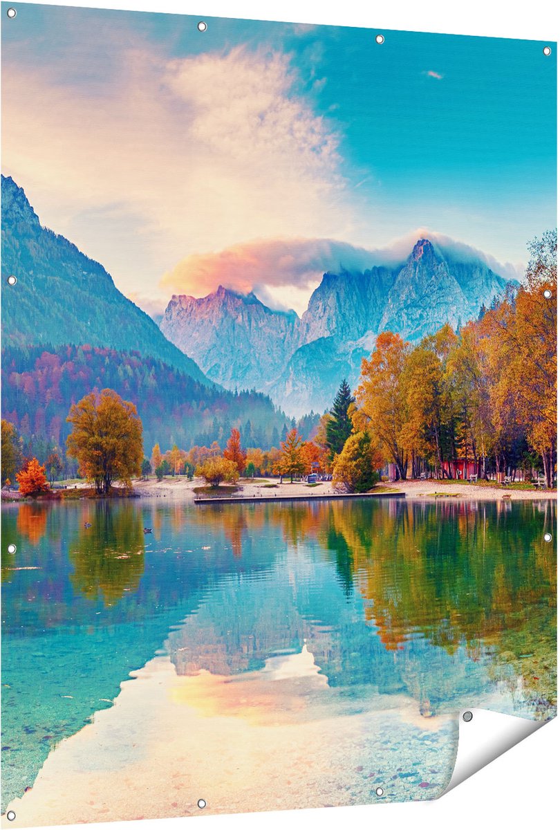 Gards Tuinposter Meer - 120x150 cm - Tuindoek - Tuindecoratie - Wanddecoratie buiten - Tuinschilderij Multikleur