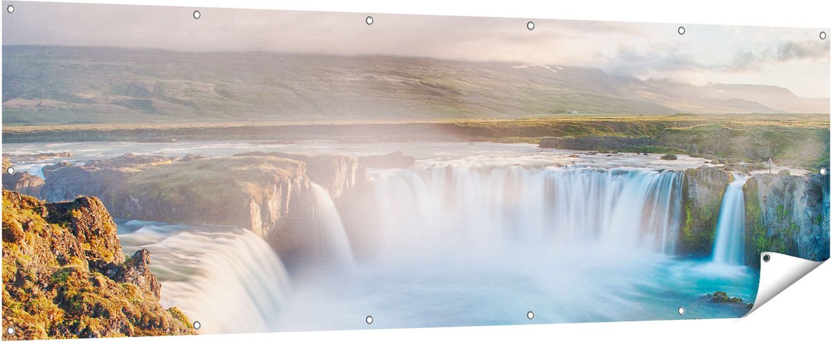 Gards Tuinposter Watervallen in IJsland - 210x70 cm - Tuindoek - Tuindecoratie - Wanddecoratie buiten - Tuinschilderij Multikleur