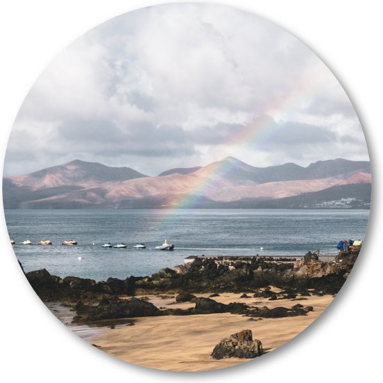 Regenboog aan de kust - Lanzarote - Wandcirkel Dibond