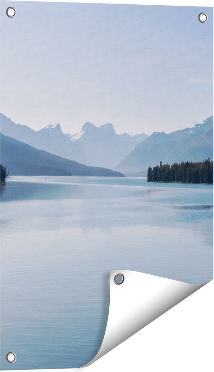 Gards Tuinposter Meer bij de Bergen in Alberta, Canada - 40x60 cm - Tuindoek - Tuindecoratie - Wanddecoratie buiten - Tuinschilderij Multikleur