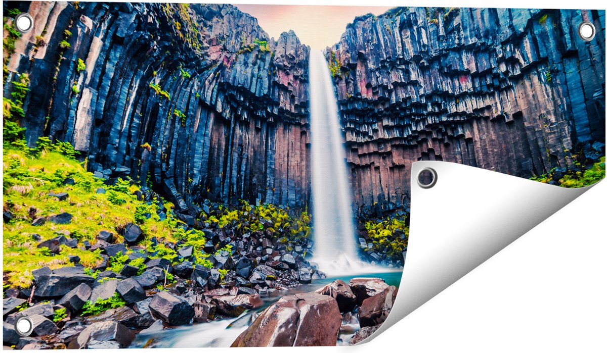 Gards Tuinposter Waterval in IJsland - 60x30 cm - Tuindoek - Tuindecoratie - Wanddecoratie buiten - Tuinschilderij Multikleur