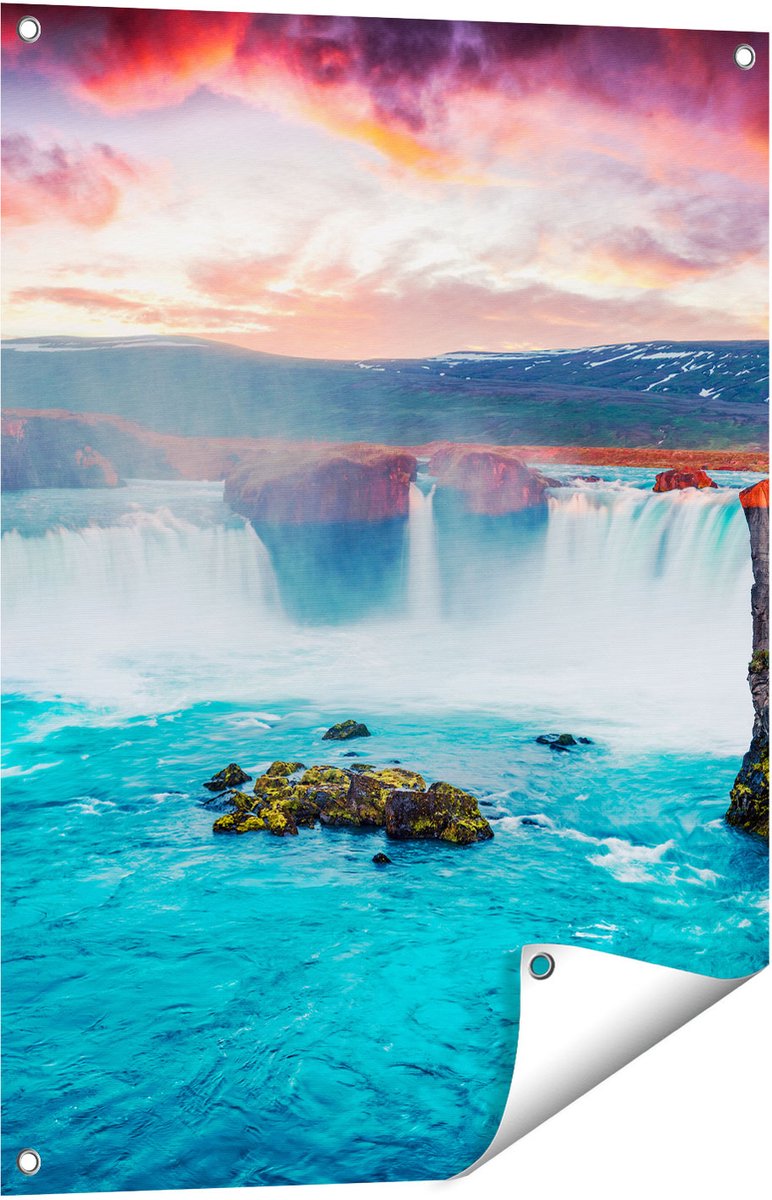 Gards Tuinposter Watervallen op het Blauwe Water in IJsland - 60x80 cm - Tuindoek - Tuindecoratie - Wanddecoratie buiten - Tuinschilderij Multikleur