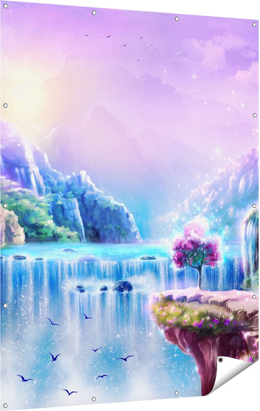 Gards Affiche de Jardin Contes de Fées Colorés Cascade - Abstrait - 120x160 cm - Toile Jardin - Décoration de jardin - Décoration murale Extérieure - Tableau Jardin