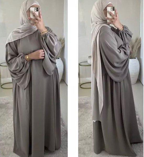 Dames Abaya Ella Grey - Islamitische jurk- Hijab Kleding - Kleur Grijs -  Moslima | bol