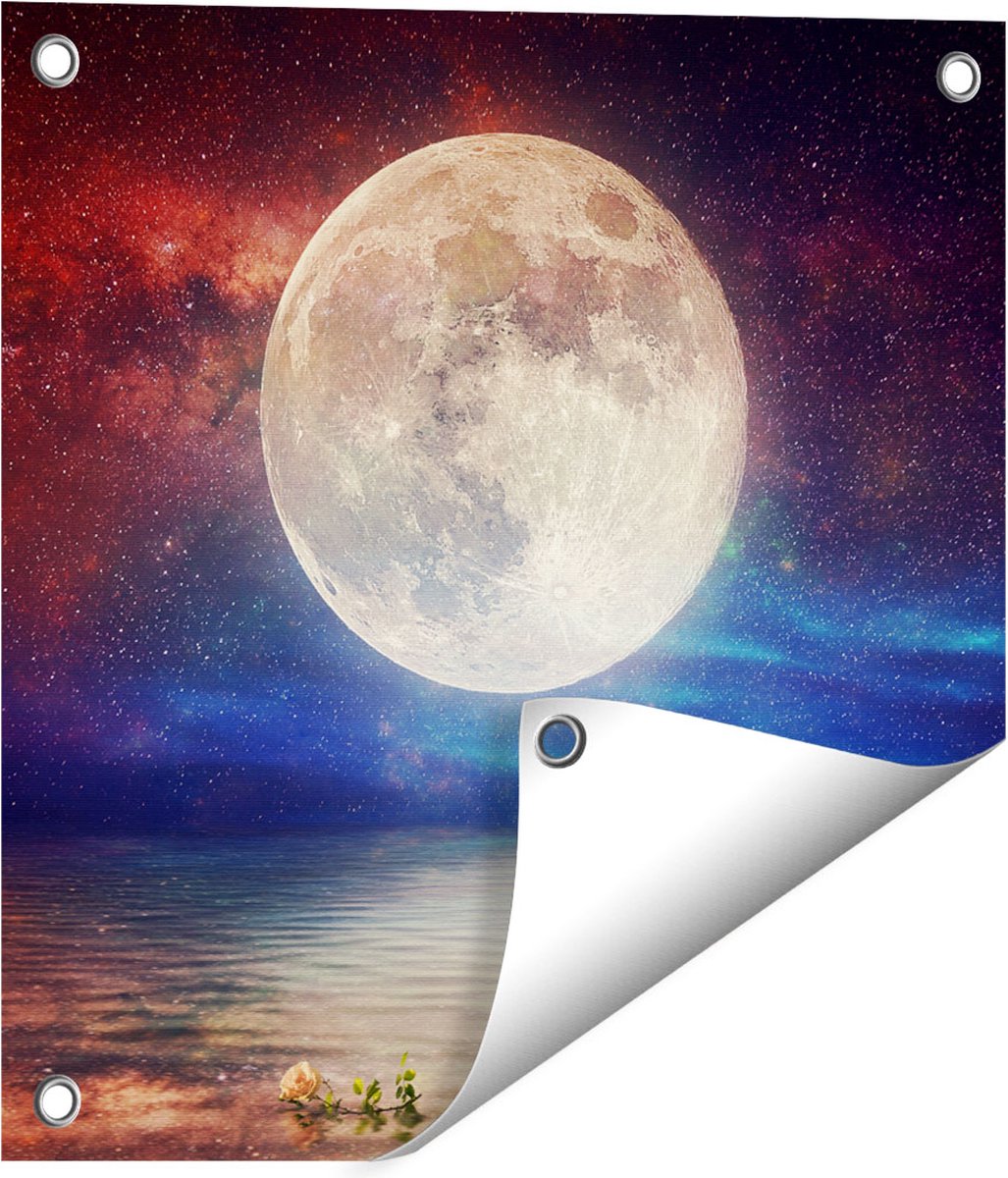 Gards Tuinposter Volle Maan in de Hemel boven het Water - 40x40 cm - Tuindoek - Tuindecoratie - Wanddecoratie buiten - Tuinschilderij Multikleur