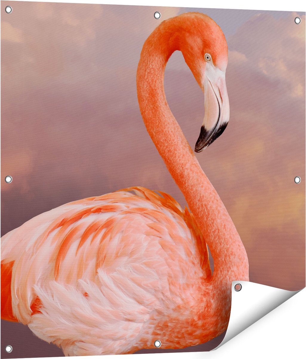 Gards Tuinposter Roze Flamingo in de Wolken - 80x80 cm - Tuindoek - Tuindecoratie - Wanddecoratie buiten - Tuinschilderij Multikleur