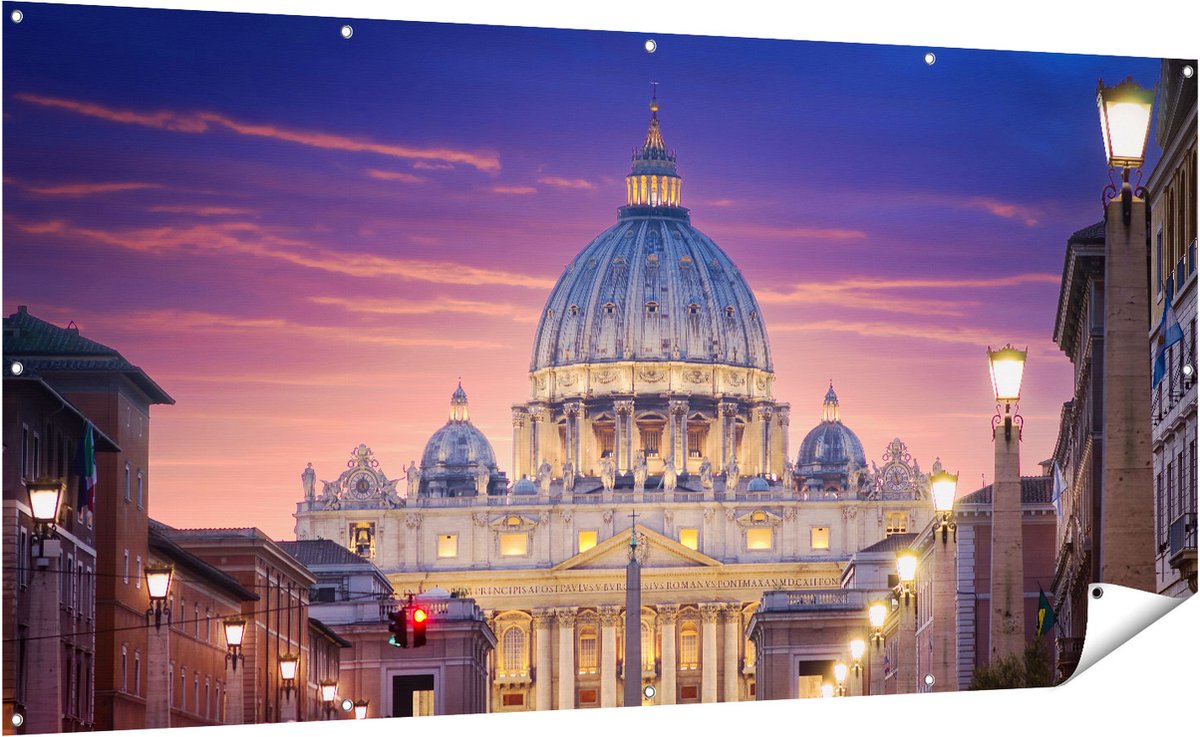 Gards Tuinposter Sint Pietersbasiliek in Rome, Itali� - 200x100 cm - Tuindoek - Tuindecoratie - Wanddecoratie buiten - Tuinschilderij Multikleur
