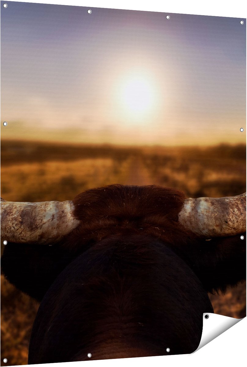 Gards Tuinposter Stierenhoorns bij Zonsondergang - 120x150 cm - Tuindoek - Tuindecoratie - Wanddecoratie buiten - Tuinschilderij Multikleur